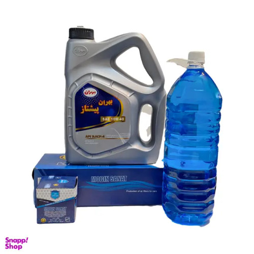 پک کامل تعویض روغن کد 20259 مناسب تیبا و کوییک روغن موتور بهران پیشتاز 10-40 به همراه فیلتر هوا و روغن مبین و یک شیشه شوی رایگان مجموعه 4 عددی