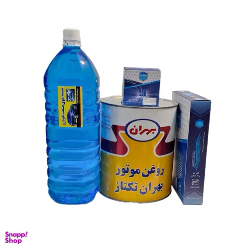 مجموعه تعویض روغن خودرو مدل اقتصادی کد 20203 مناسب پراید روغن بهران تکتاز به همراه فیلتر روغن و هوای مبین و شیشه شوی رایگان مجموعه ۴ عددی