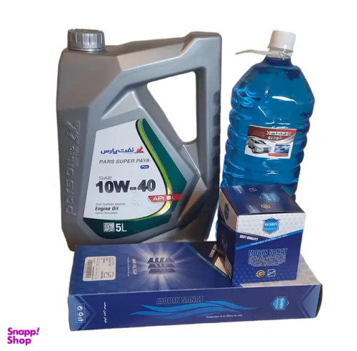 پک روغن موتور مناسب سمند EF7 پارس سوپر پایا 5 لیتری و فیلتر روغن و هوای مبین و شیشه شوی خودرو مجموعه 4 عددی