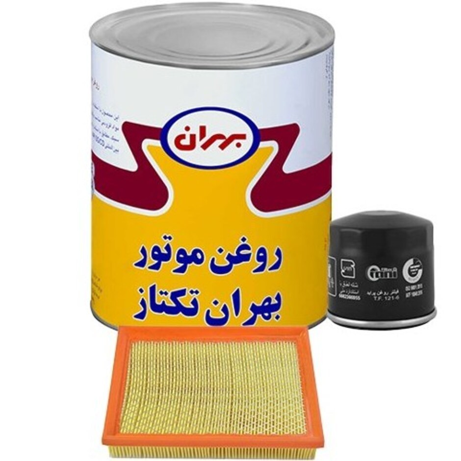 پک روغن موتور بهران تکتاز ۴ لیتری ۲۰W50 با فیلتر روغن تکسازو فیلتر هوا کرمان مناسب پراید